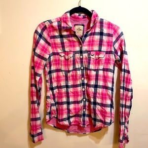Hollister Pink Plaid Flannel- Small